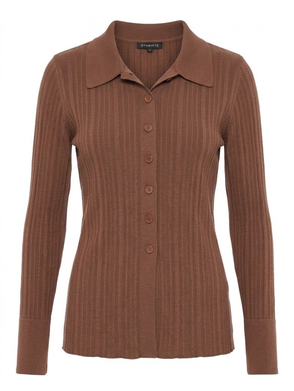 Dynamite Brown Ribbed Soft Stretchy Button-Up Knit Collared Cardigan Size L